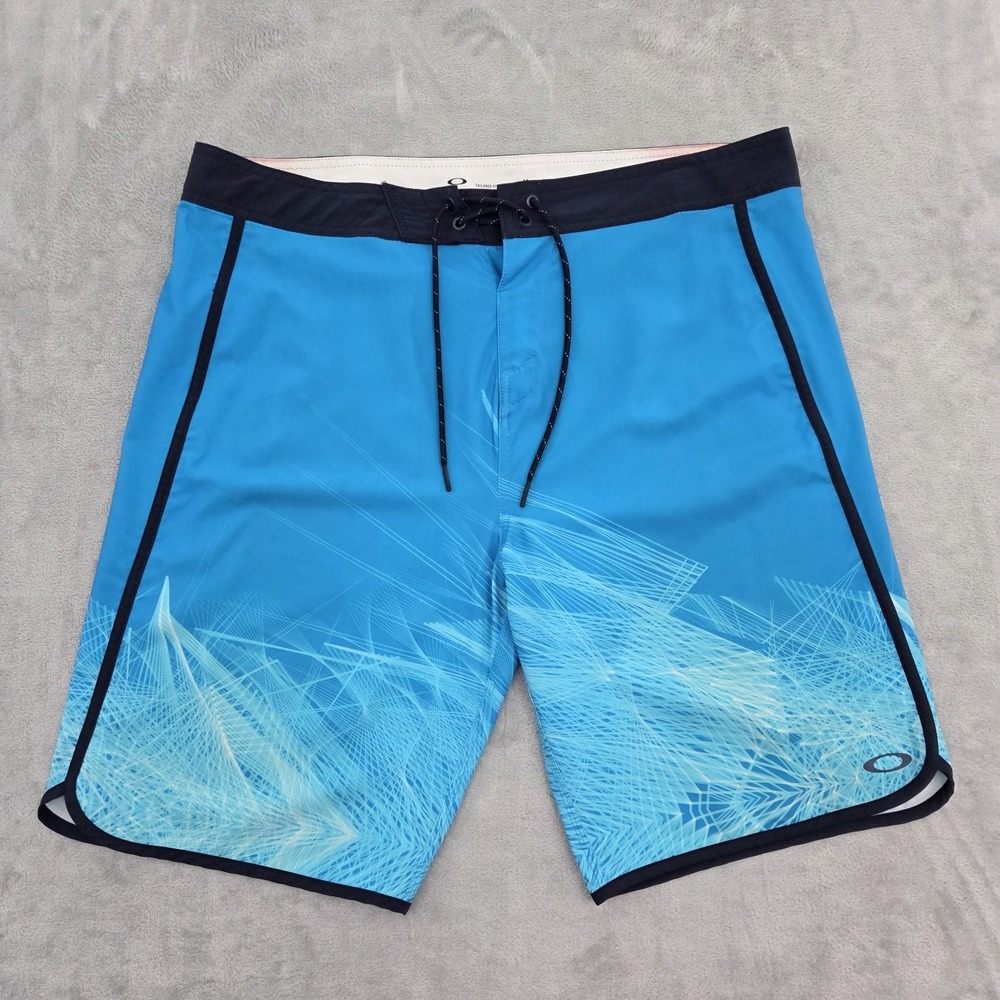 Oakley Pro Board Shorts Mens 38 Blue Wave Swim Trunks 482367 Stretch